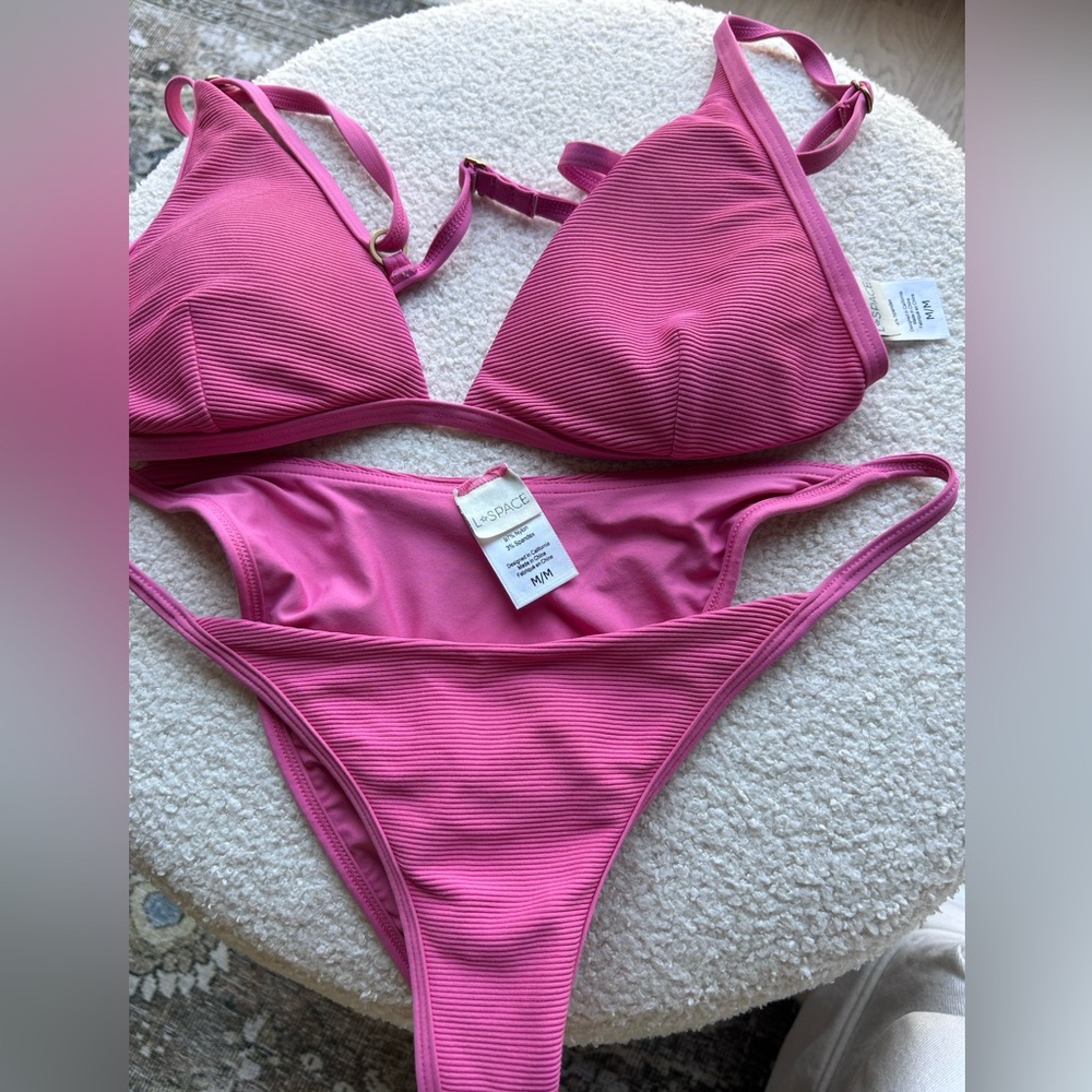 L*Space Pink Ribbed Bikini Set M